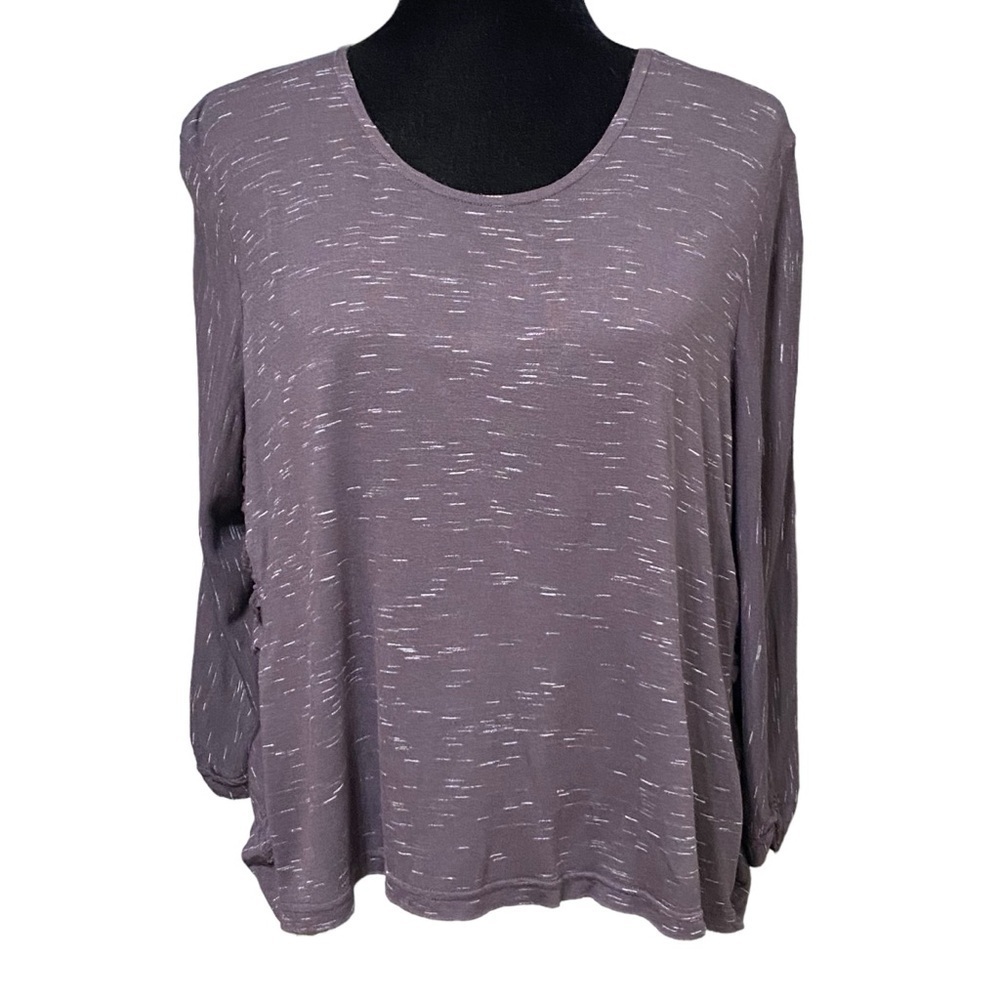 Hanna For La Journee Gray Purple Ruched Lagenlook Stretch Wool Top Size 2